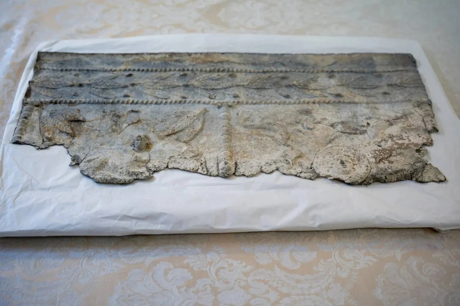 This New York City Police Department photo shows one of three ancient sarcophagi fragments that the FBI Art Crime Team returned to the government of Lebanon during a September 2, 2026, ceremony in New York. (New York City Police Department)