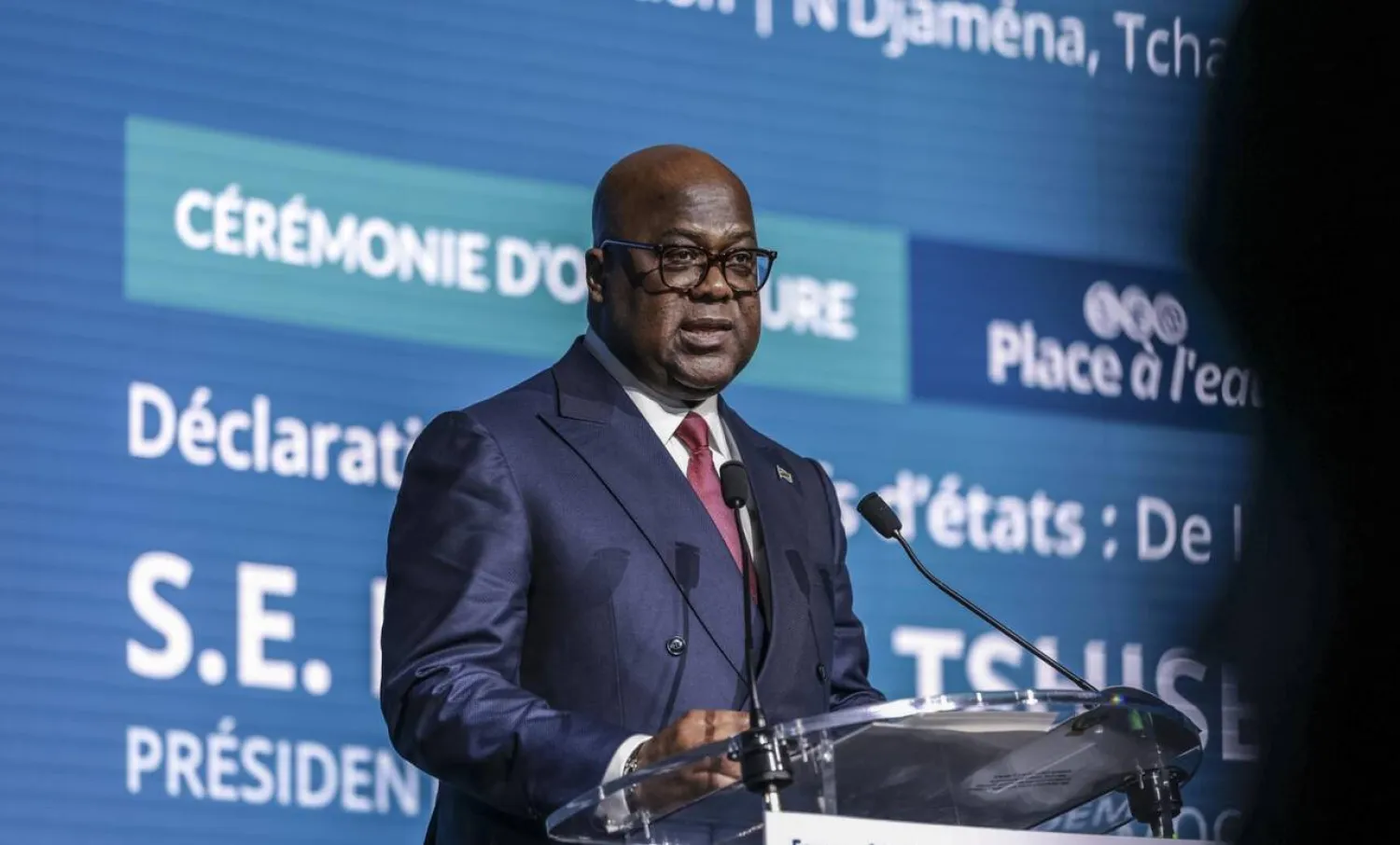  Felix-Antoine Tshisekedi, president of the Democratic Republic of Congo, addresses the African Water Forum in N’Djamena, Chad, on July 16, 2026. (AFP file)