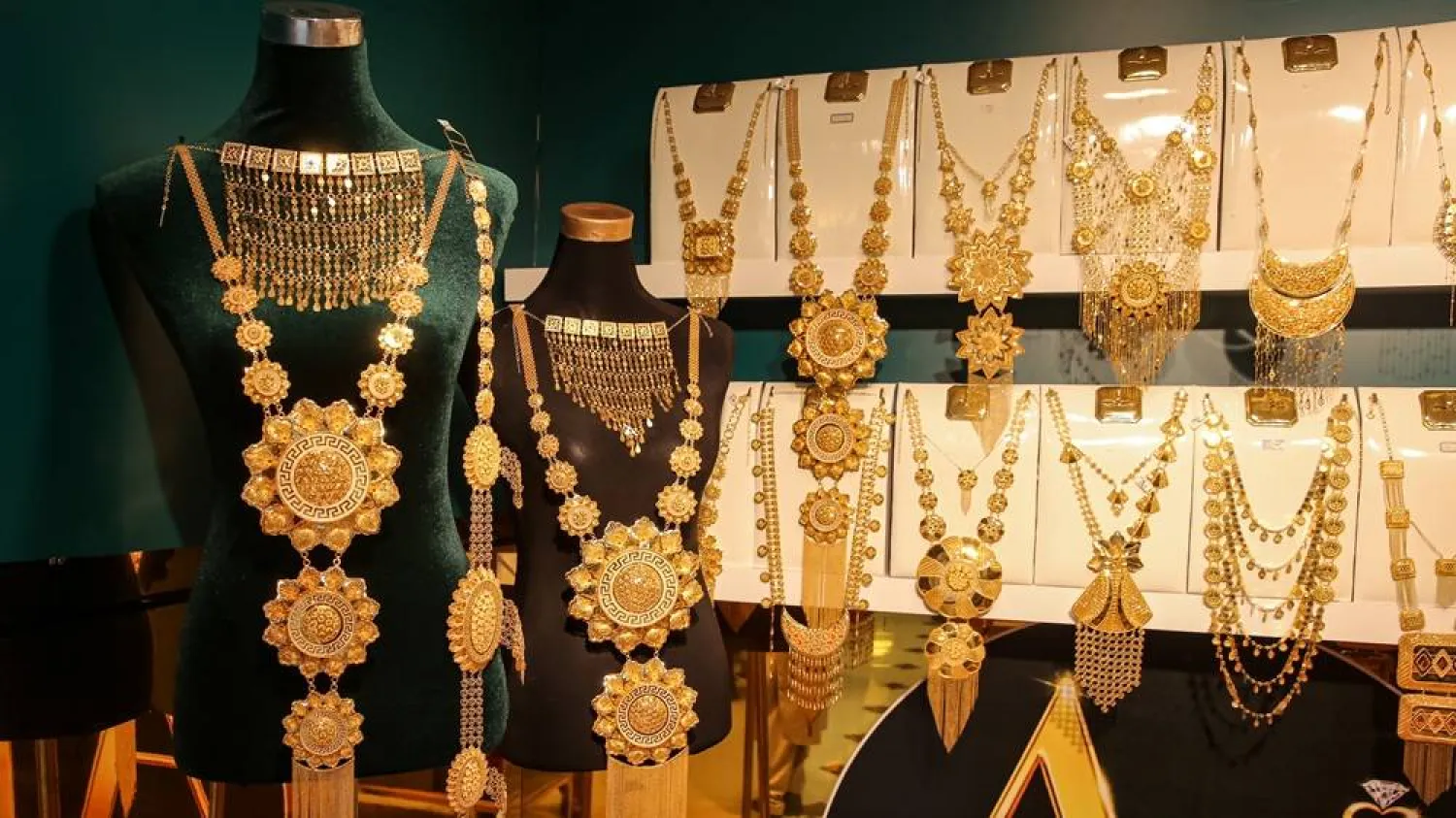 Gold jewelry is displayed at an exhibition in Kabul, Afghanistan, 03 September 2026. (EPA)