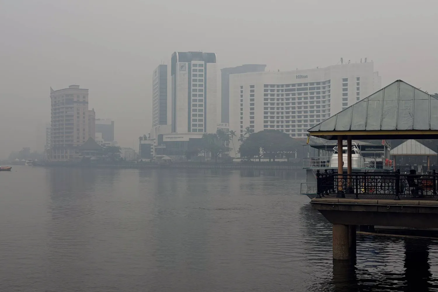 Kuching riverside in the city center is shrouded in thick haze in Kuching, Sarawak state, Malaysia, Friday, Sept. 4, 2026. (AP)