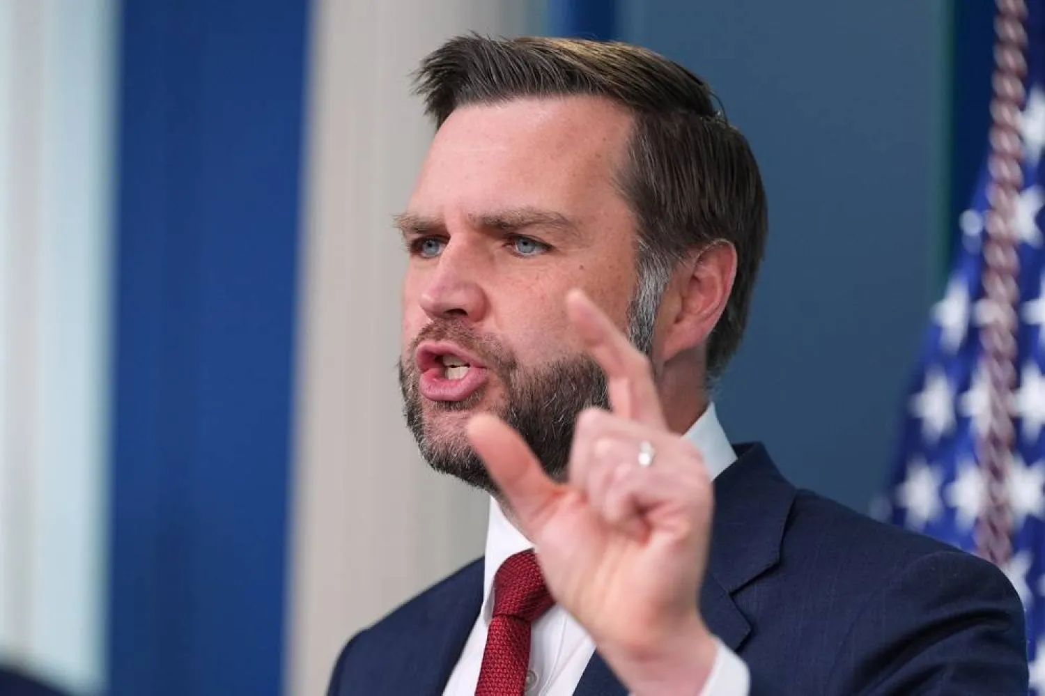 Vice President JD Vance speaks with reporters in the James Brady Press Briefing Room at the White House, Thursday, Sept. 3, 2026, in Washington. (AP)