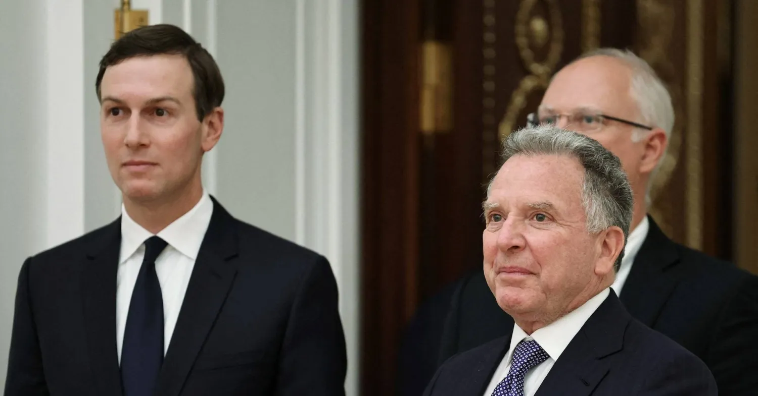 Russian presidential envoy Kirill Dmitriev, US President Donald Trump's special envoy Steve Witkoff and son-in-law Jared Kushner attend a meeting with Russian President Vladimir Putin at the Kremlin in Moscow, Russia, December 2, 2025. (Sputnik/Alexander Kazakov/Pool via Reuters)