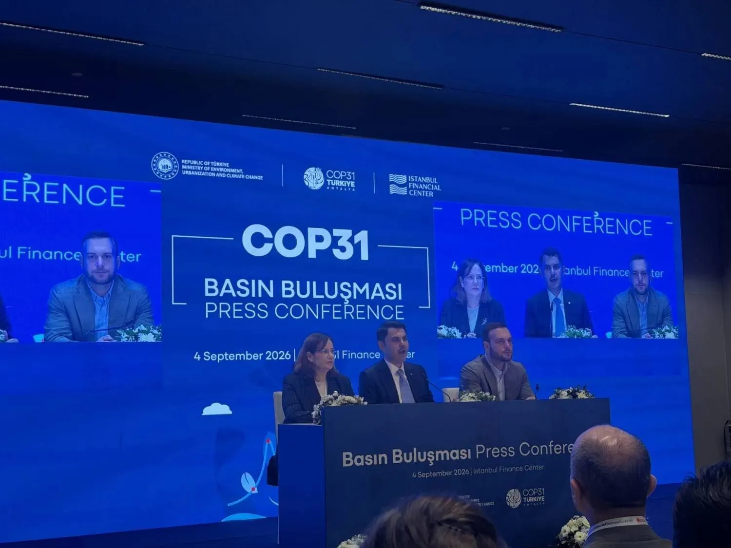 Murat Kurum, Turkish Minister of Environment, Urbanization and Climate Change and President of COP 31, during the press conference in Istanbul. (Asharq Al-Awsat)