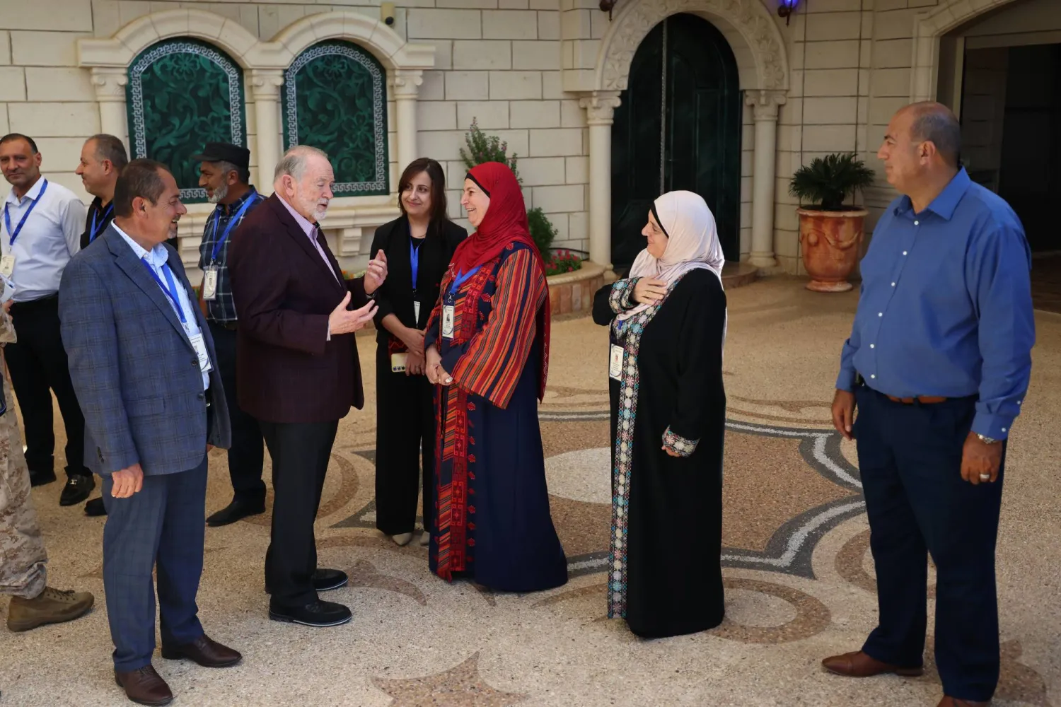 US Ambassador to Israel, Mike Huckabee (C-L) meets residents as he visits the West Bank village of Turmus Ayya, near Ramallah, West Bank, 05 September 2026. (EPA)