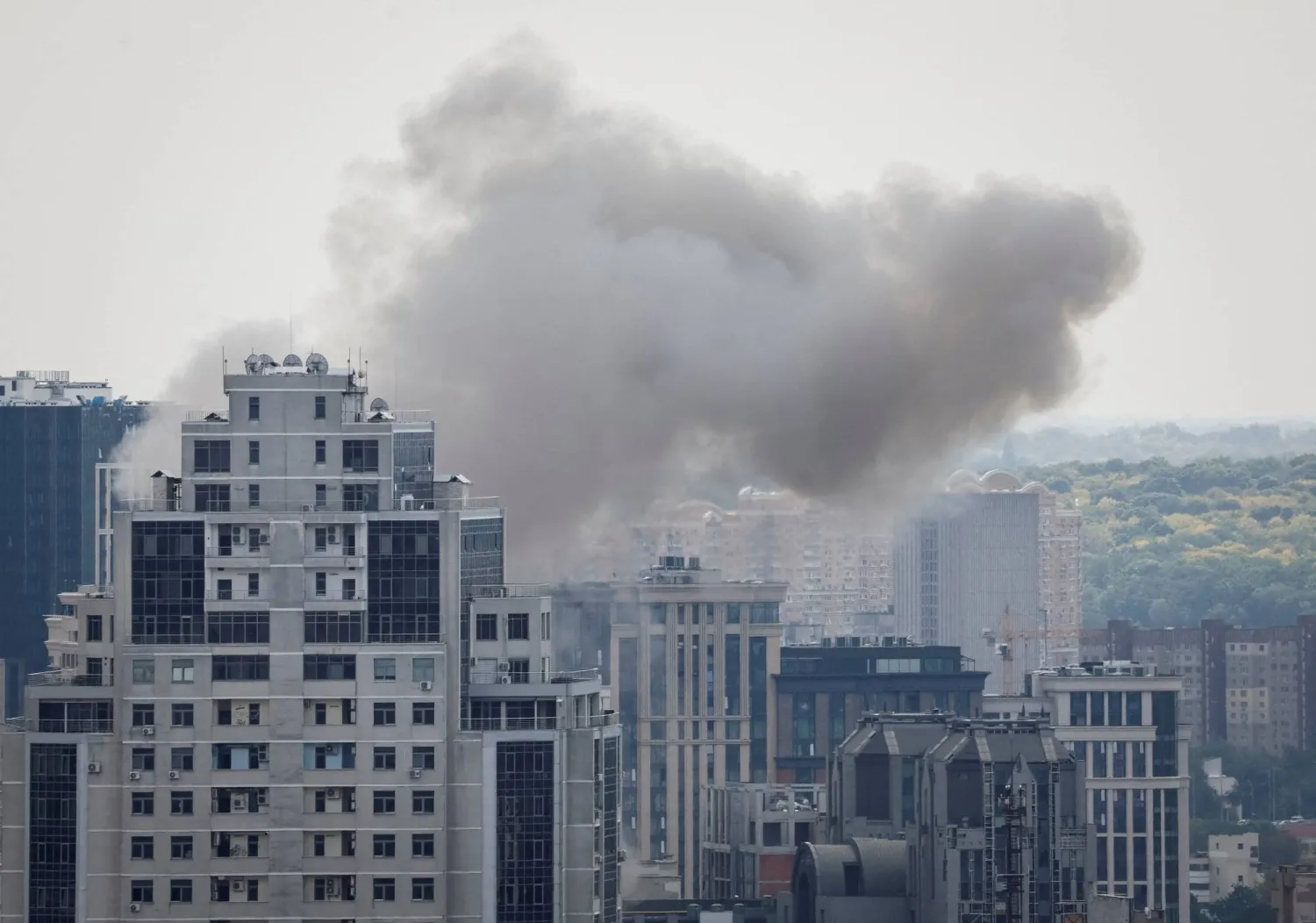 Smoke rises in the city during a Russian drone strike, amid Russia's attack on Ukraine, in Kyiv, Ukraine August 27, 2026. (Reuters)