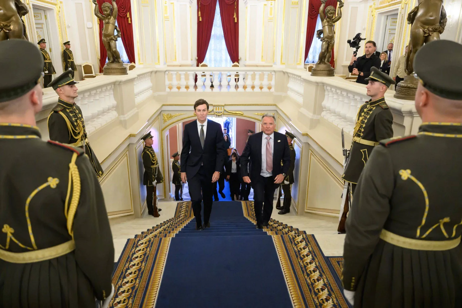 In this handout photograph taken and released by the Ukrainian Presidential Press Service on September 6, 2026, US Special Envoy Steve Witkoff (R) and US President Donald Trump's son-in-law Jared Kushner (L) arrive for talks with Ukrainian president in Kyiv, amid the Russian invasion of Ukraine. (Handout / Ukrainian Presidential Press Service /AFP)