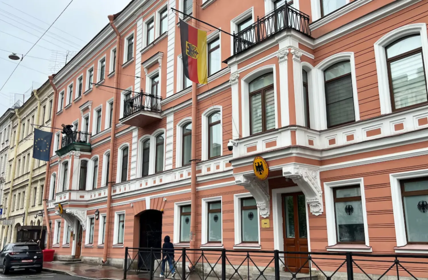 A person walks past the German Consulate General in Saint Petersburg, Russia September 2, 2026. Picture taken with a mobile phone. REUTERS/Dmitry Vasilyev 