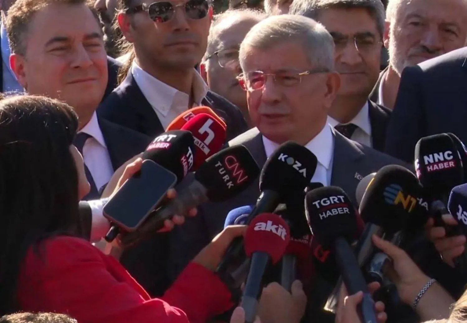 Turkish former Prime Minister and Minister of Foreign Affairs Ahmet Davutoglu speaks to the press on Monday. (Turkish media)