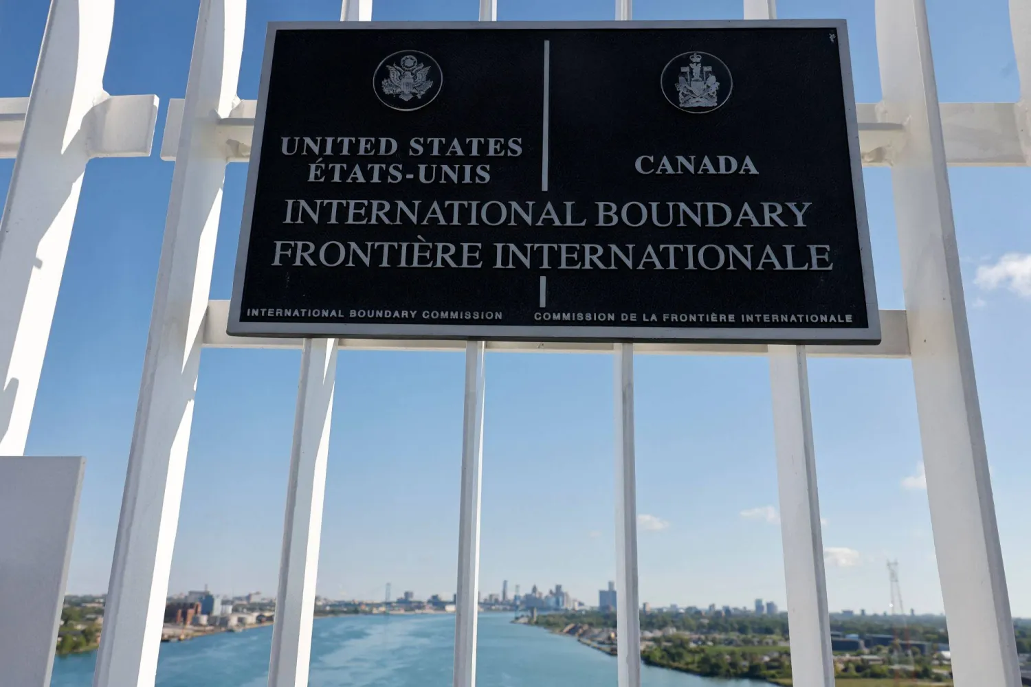 View of the International border on the Gordie Howe International bridge that connects Windsor, Ontario, Canada and Detroit, Michigan on September 6, 2026. (AFP)