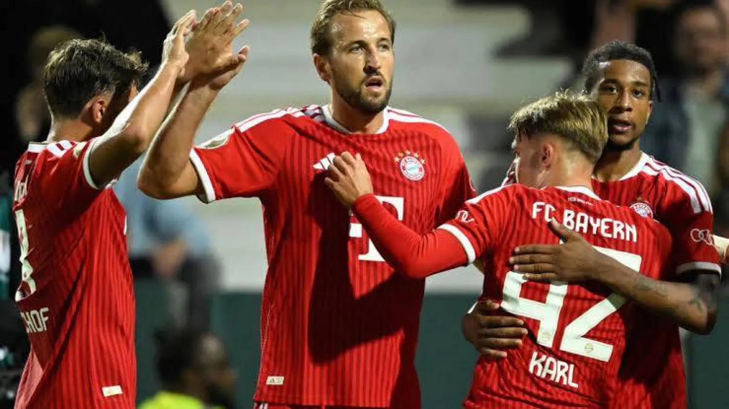 Bayern Munich striker Harry Kane celebrates after scoring in the German Cup. INA FASSBENDER / AFP/File

