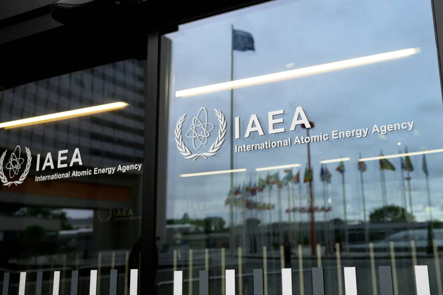 The IAEA logo is displayed in front of the agency’s headquarters in Vienna, Austria, June 5, 2026. (Reuters)