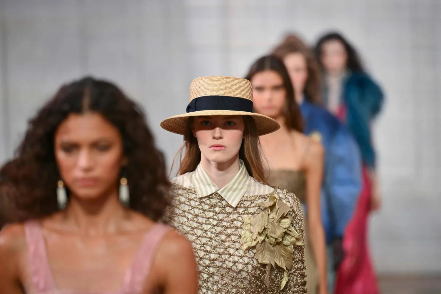 Models walk the runway during the Ralph Lauren Spring 2027 Collection show during New York Fashion Week in New York on September 9, 2026. (Photo by ANGELA WEISS / AFP)