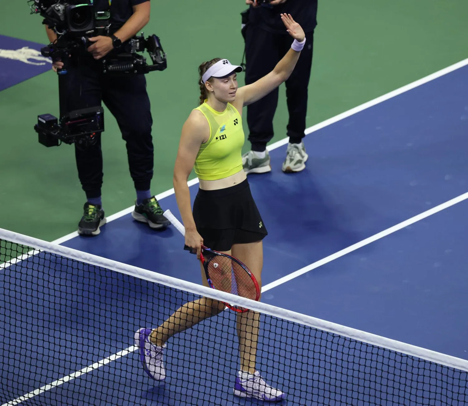 Elena Rybakina of Kazakhstan reacts after defeating Coco Gauff of the USA during their Women's Singles Semifinals match of the US Open Tennis Championships at the USTA Billie Jean King National Tennis Center in Flushing Meadows, New York, USA, 10 September 2026.  EPA/BRIAN HIRSCHFELD