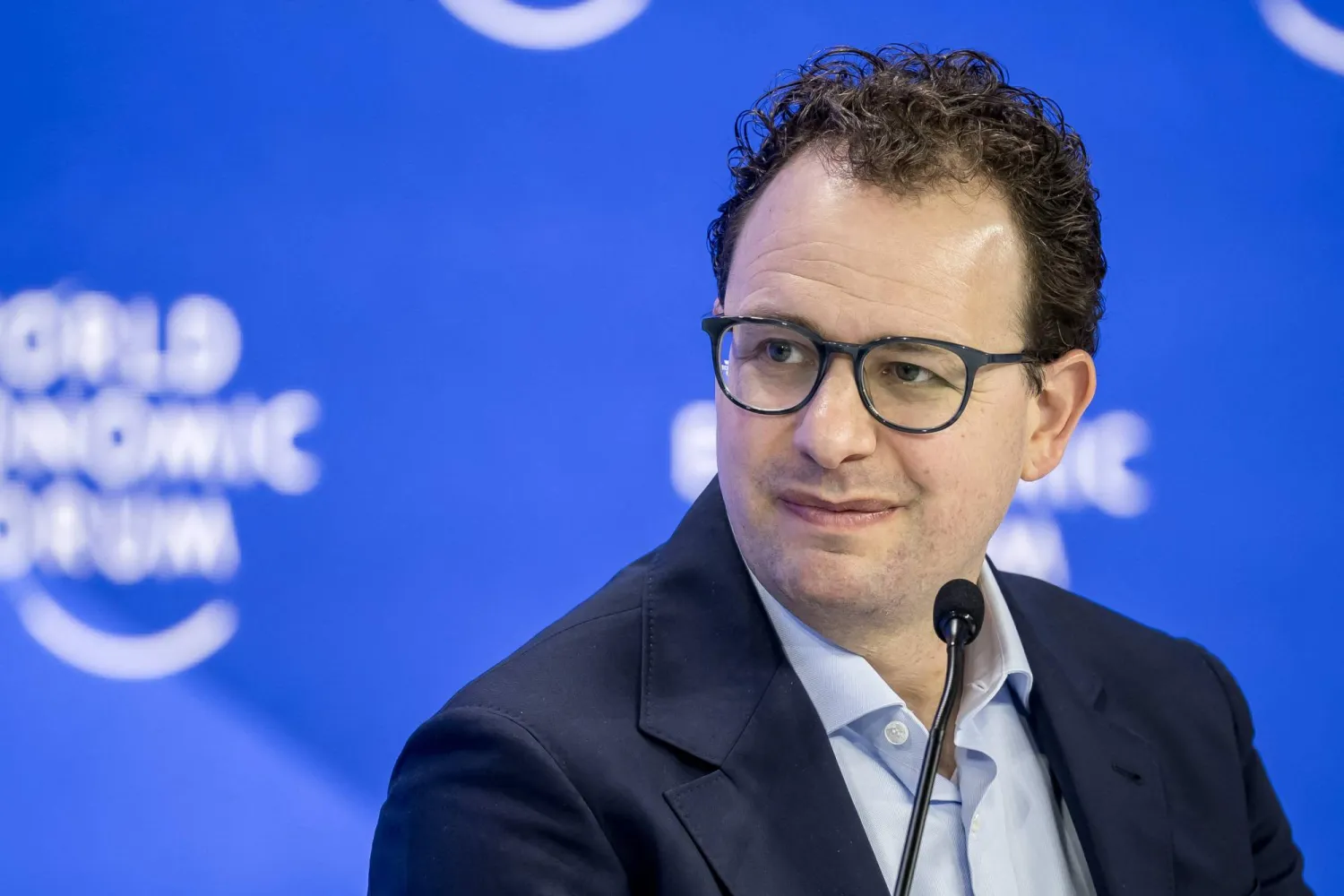 (FILES) Anthropic CEO Dario Amodei looks on as he takes part in a session on AI during the World Economic Forum (WEF) annual meeting in Davos on January 23, 2025. (Photo by FABRICE COFFRINI / AFP)