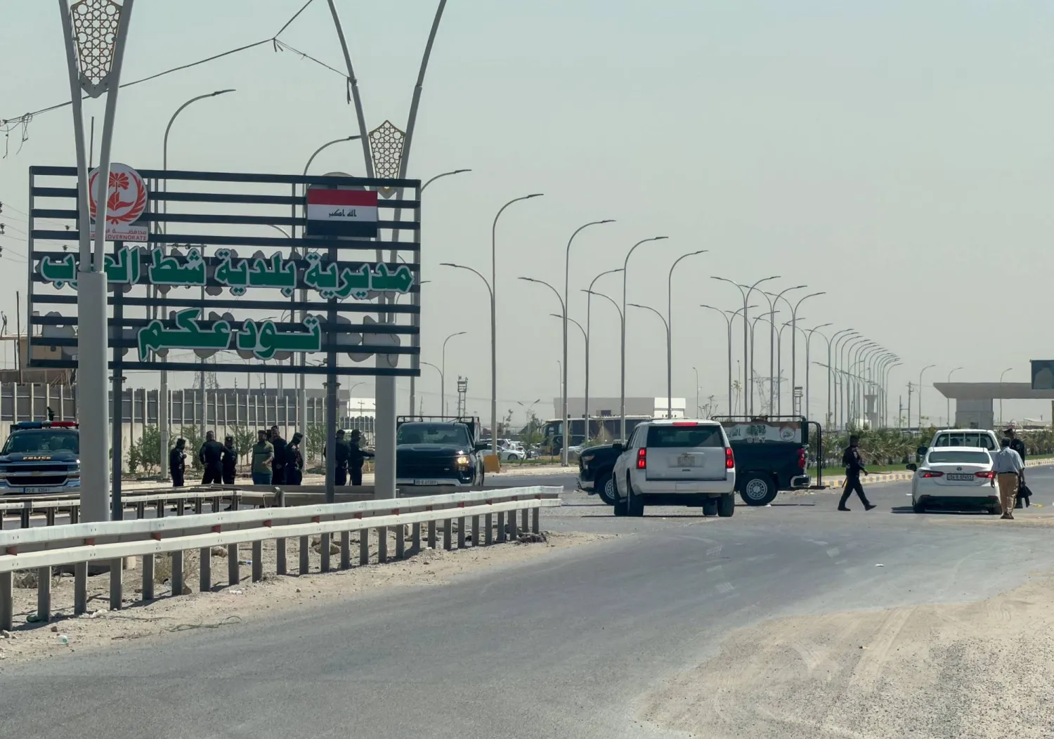 Security personnel stand near the Shalamsheh border crossing between Iraq and Iran, after Iraqi authorities ordered its closure as a precautionary measure following the latest drone attacks on Saudi Arabia, in Basra, Iraq, September 12, 2026. (Reuters) 