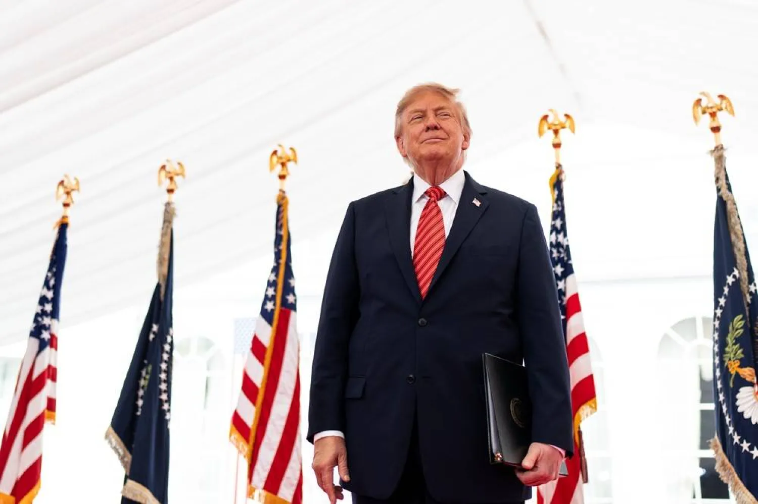  President Donald Trump arrives to speak at Deerfield Residence, the residence of the US Ambassador to Ireland Edward S. Walsh, Saturday, Sept. 12, 2026, in Dublin. (AP) 