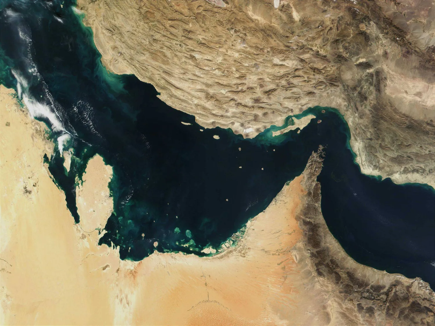 FILED - 27 December 2011, ---, --: FILE PHOTO - A satellite picture provided by the National Aeronautics and Space Administration (NASA), shows the Arabian Gulf, the Strait of Hormuz, and the Gulf of Oman. Photo: -/The Visible Earth/NASA/dpa 