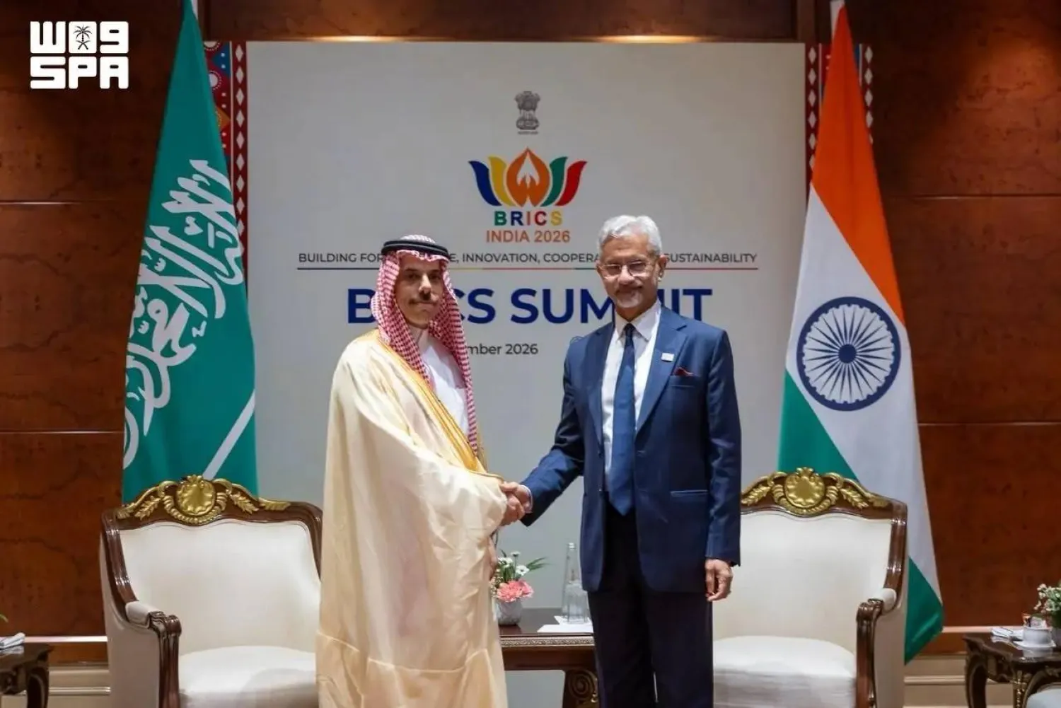 Saudi Minister of Foreign Affairs Prince Faisal bin Farhan bin Abdullah met with Indian Minister of External Affairs Dr. Subrahmanyam Jaishankar. (SPA)