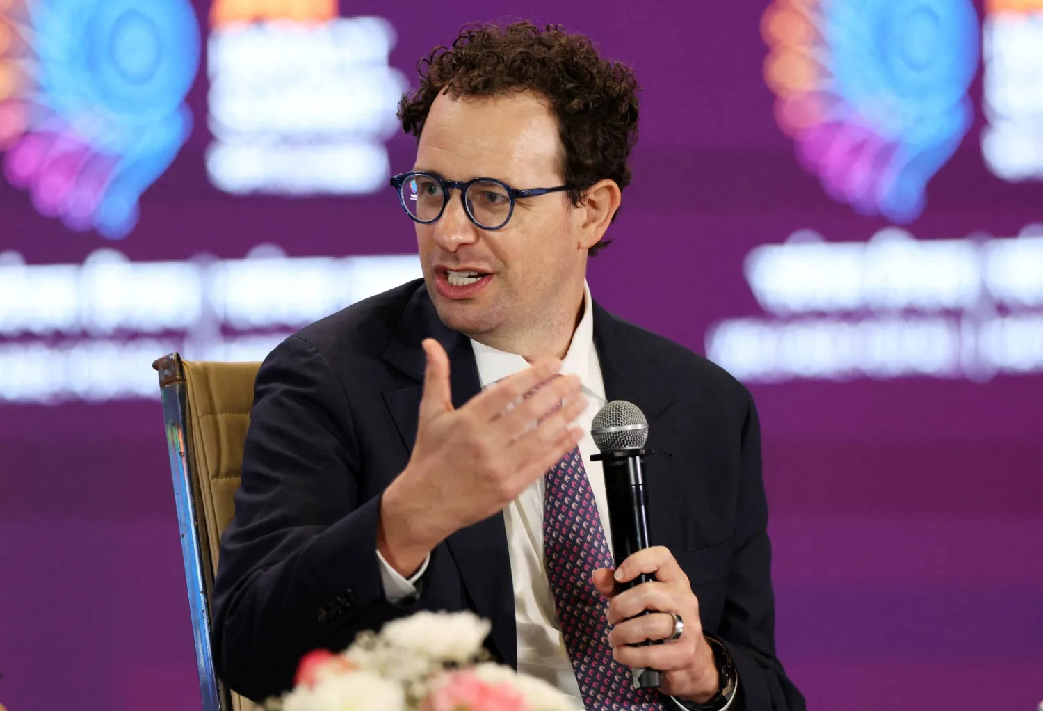 CEO of Anthropic Dario Amodei addresses the gathering at the AI Impact Summit, in New Delhi, India, February 19, 2026. (Reuters) 