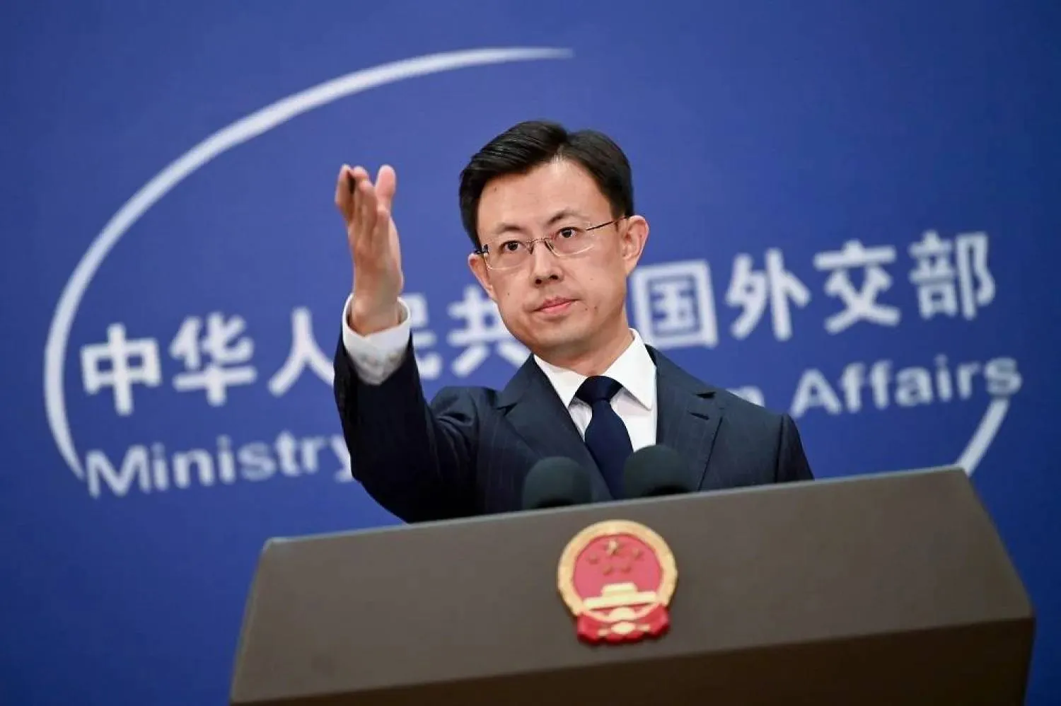  22 July 2025, China, Beijing: Guo Jiakun, spokesman for the Chinese Foreign Ministry, speaks to journalists. (dpa) 