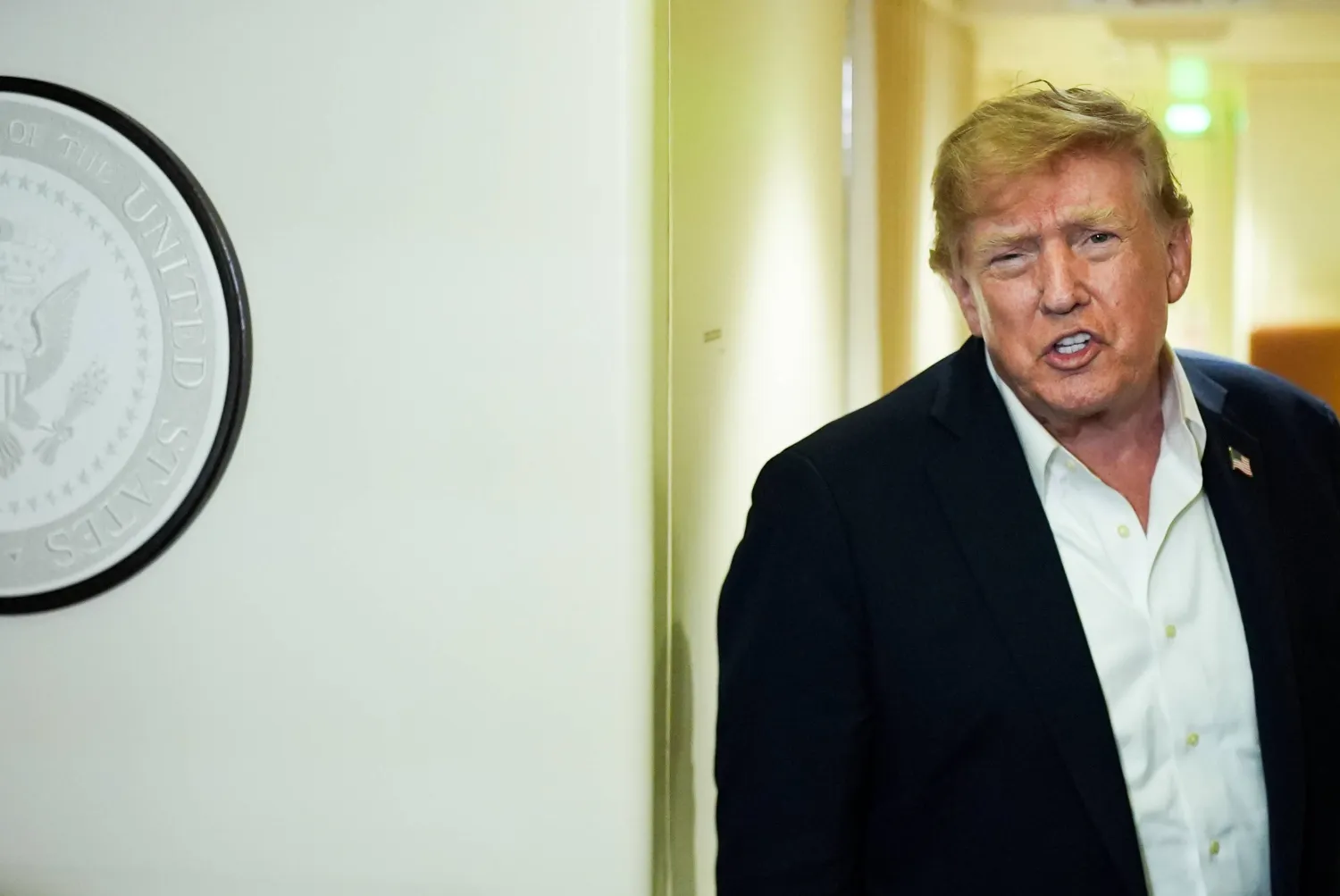  President Donald Trump speaks with reporters while in flight on Air Force One from Shannon, Ireland to Joint Base Andrews, Md., Sunday, Sept. 13, 2026. (AP) 
