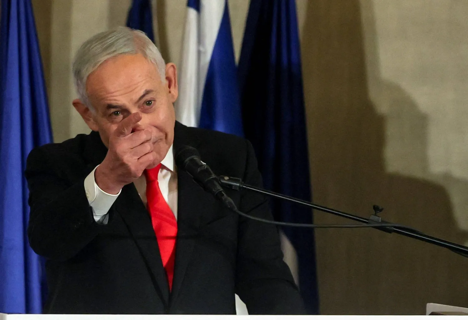  Israeli Prime Minister Benjamin Netanyahu delivers a statement to members of the press, in Jerusalem, September 8, 2026. (Reuters)