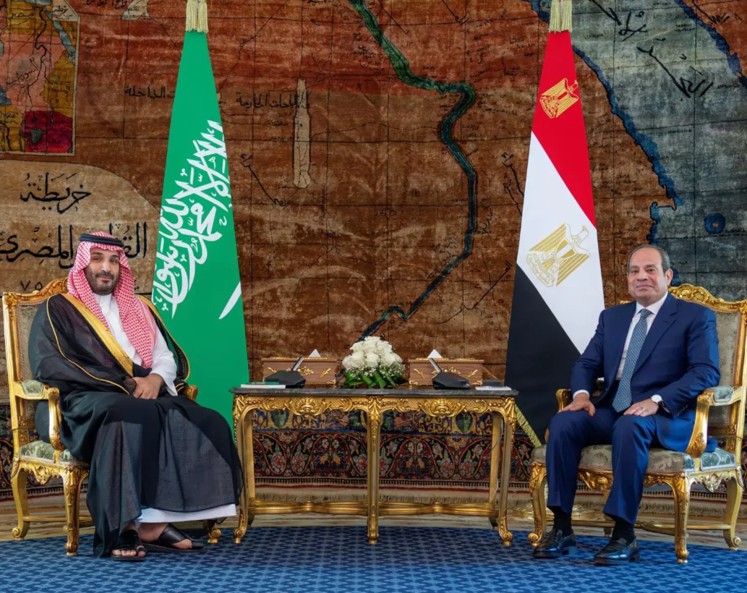 Prince Mohammed bin Salman bin Abdulaziz Al Saud, Crown Prince and Prime Minister of Saudi Arabia, holds talks with Egyptian President Abdel Fattah al-Sisi at Al-Ittihadiya Palace in Cairo - SPA