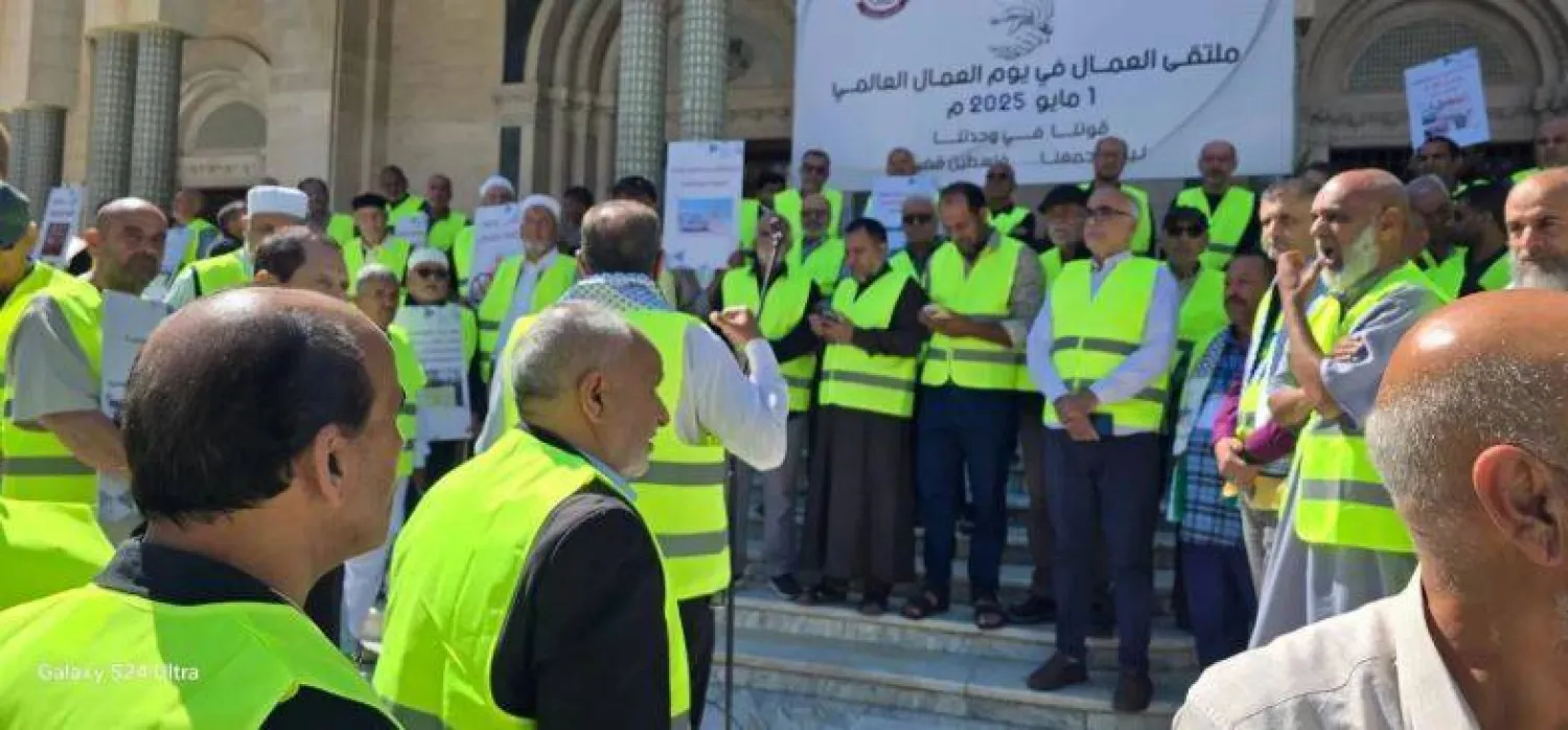وقفة احتجاجية لعمال شركات متعثرة في مايو الماضي (الاتحاد الوطني لعمال ليبيا)