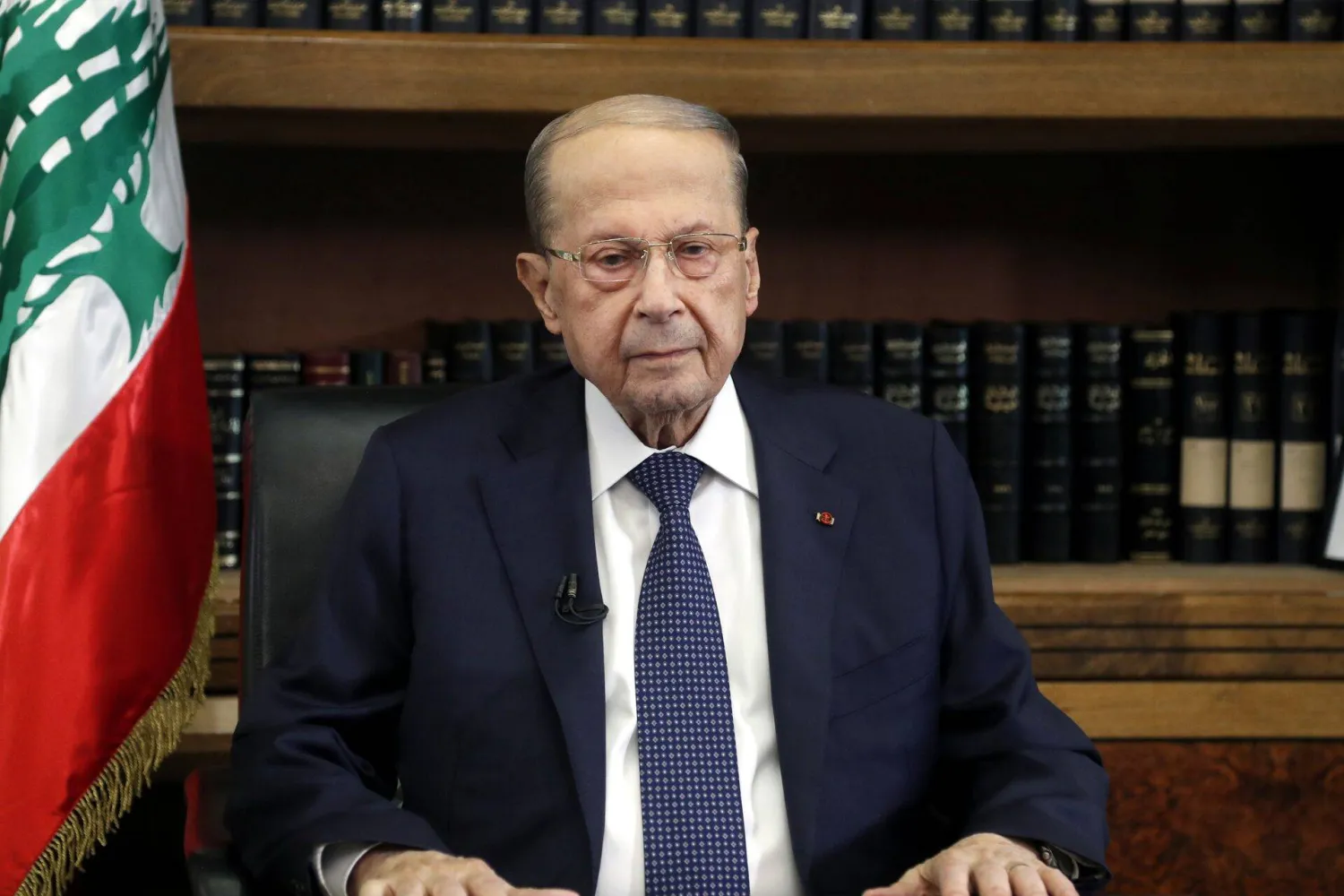 Lebanon's then President Michel Aoun is pictured at the presidential palace in Baabda, Lebanon April 7, 2021. (Dalati Nohra/Handout via Reuters)