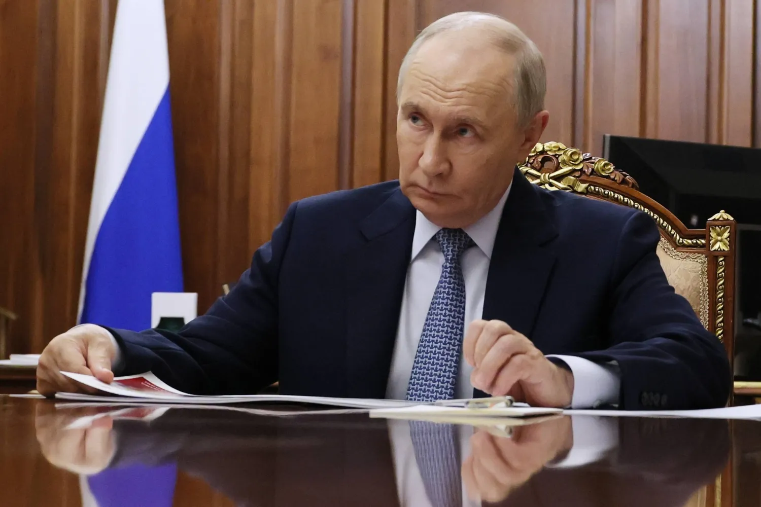  Russian President Vladimir Putin listens to the Head of the Russian Federal Service for the Oversight of Consumer Protection and Welfare (Rospotrebnadzor) Anna Popova at the Kremlin in Moscow, Tuesday, Sept. 15, 2026. (Vyacheslav Prokofyev/Sputnik, Kremlin Pool Photo via AP) 