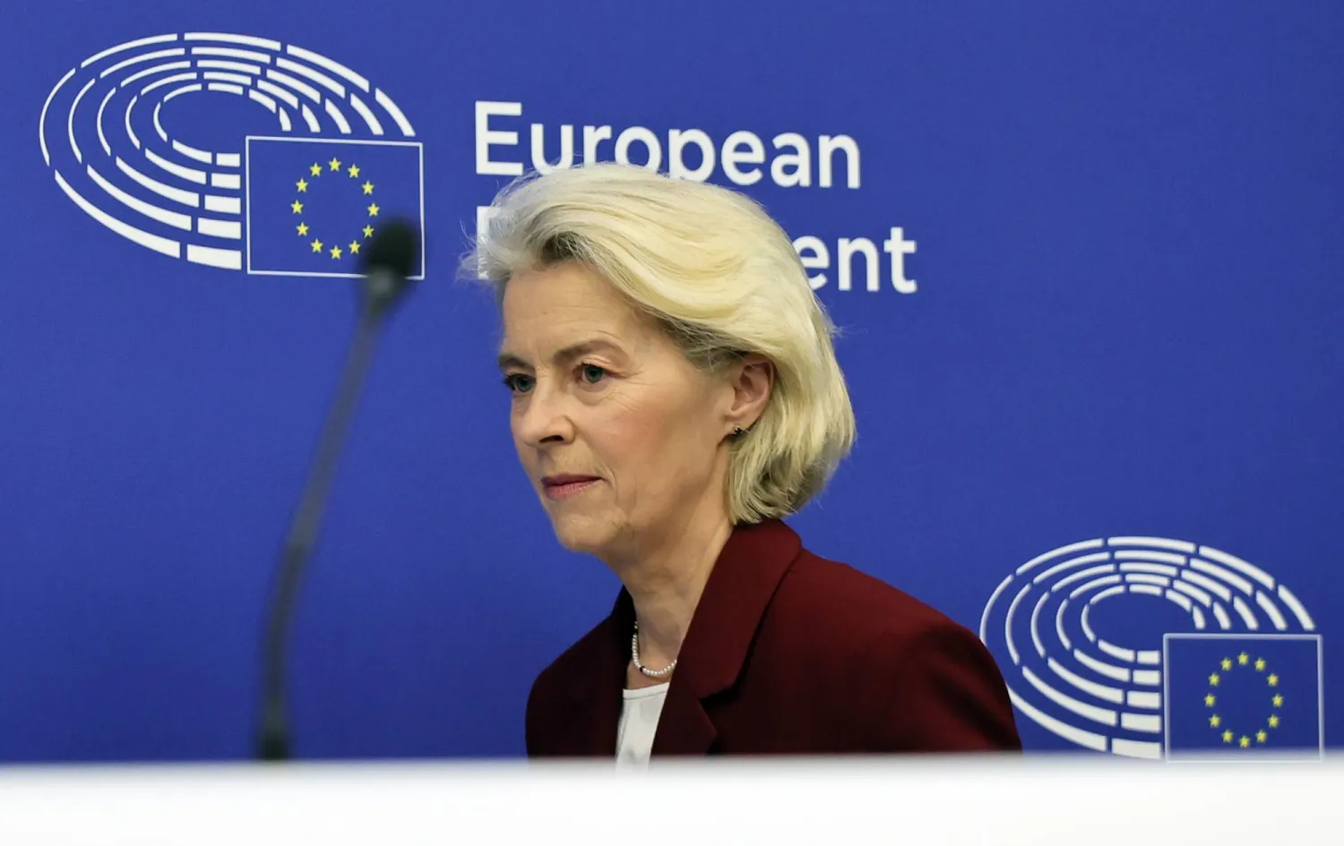 European Commission President Ursula von der Leyen attends a press conference on the EU regulation on the protection of children online, at the European Parliament in Strasbourg, France, 17 September 2026. EPA/RONALD WITTEK