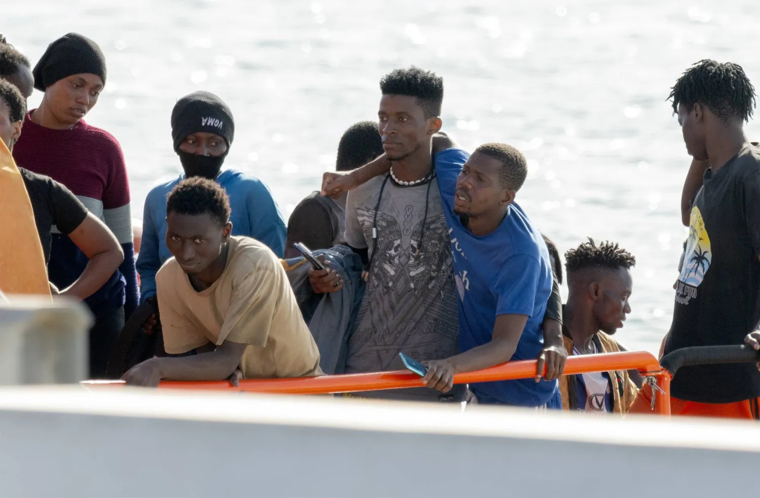 Some of the immigrants rescued at sea, after arrival at the dock of Arrecife, Lanzarote island, Spain, 16 September 2026.  EPA/Adriel Perdomo