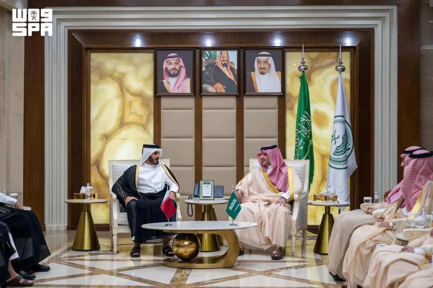 Saudi Minister of Interior Prince Abdulaziz bin Saud bin Naif bin Abdulaziz met with Minister of Interior and Commander of the Internal Security Force (Lekhwiya) of Qatar Sheik Khalifa bin Hamad bin Khalifa Al Thani. (SPA)
