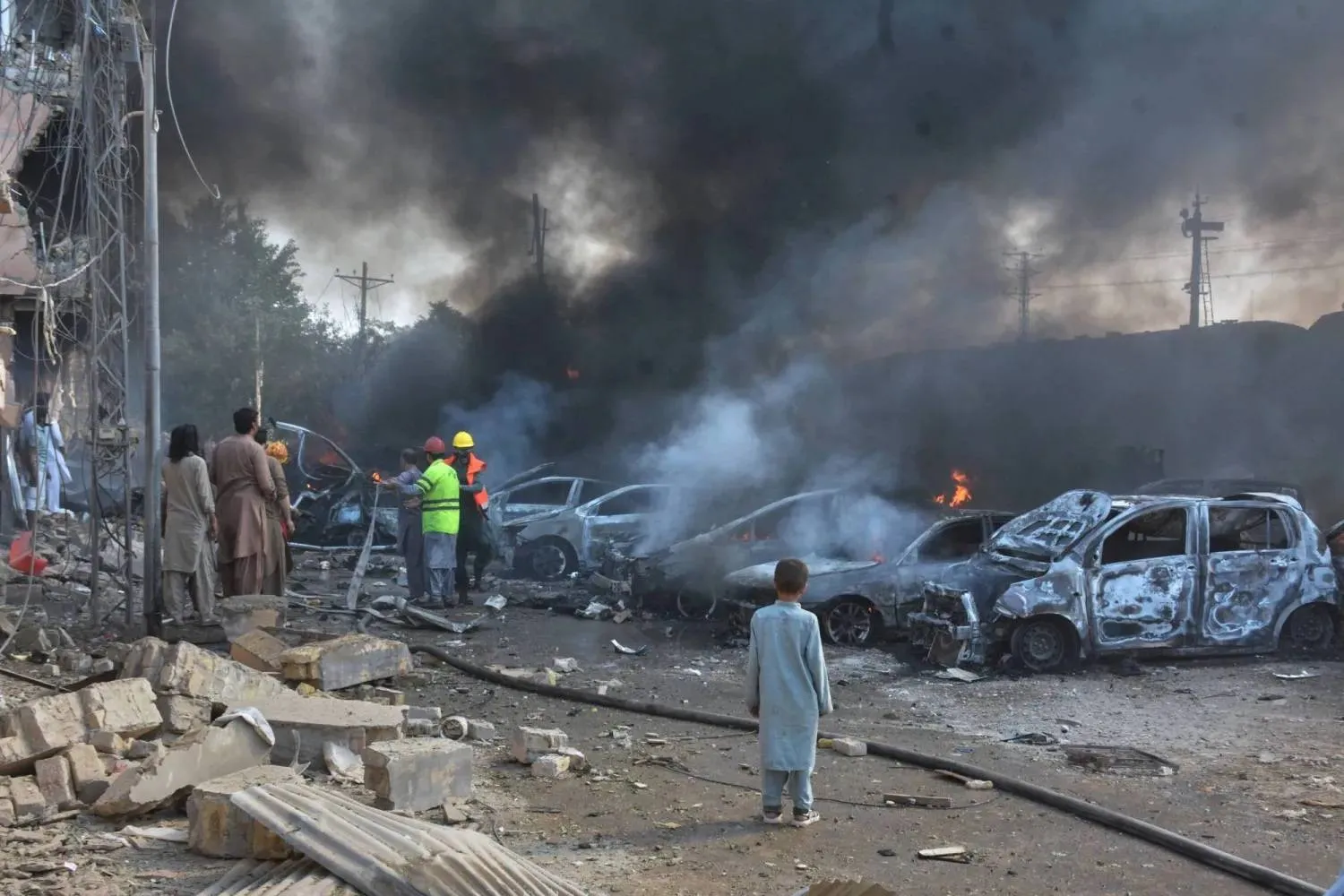 File photo: Firefighters work to extinguish the burning cars at the site of bomb explosion, in Quetta, Pakistan, Sunday, May 24, 2026. (AP Photo/Arshad Butt)
