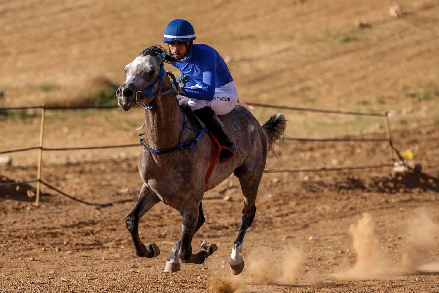 A Palestinian jockey rides during a local horse race in al-Majd, west of the Israeli-occupied West Bank city of Hebron on September 18, 2026. (AFP)