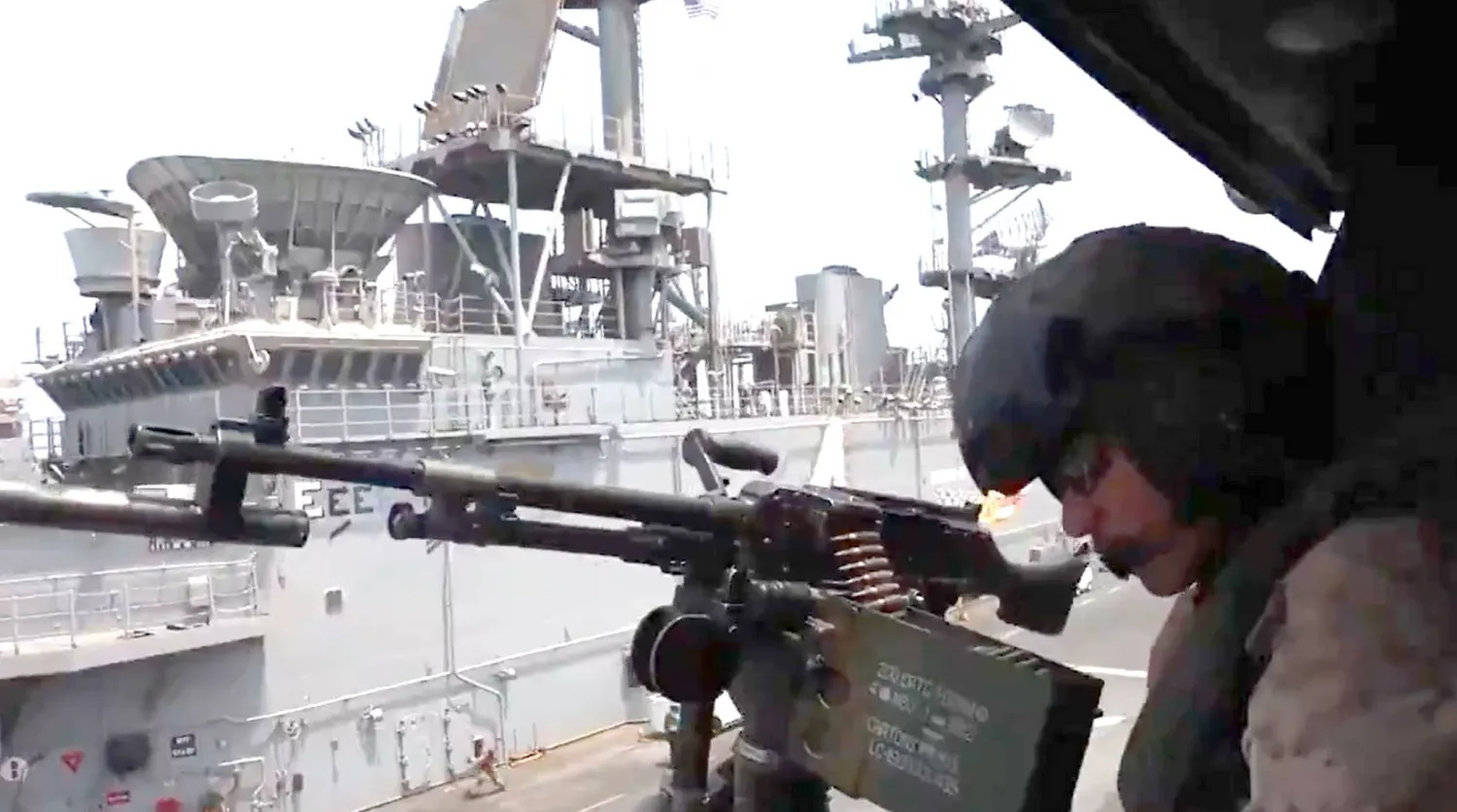 A video grab from a clip published by the US Central Command on X, showing its forces operating in the Strait of Hormuz