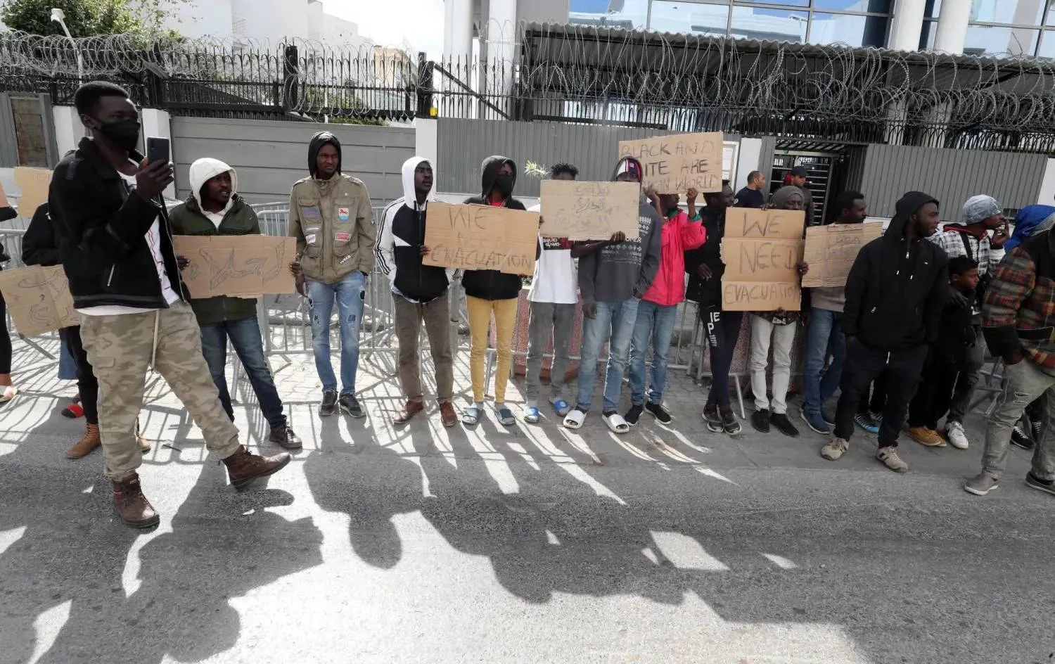 African migrants during a protest demanding to be repatriated because of the harsh conditions they are living under in Tunisia (AFP)