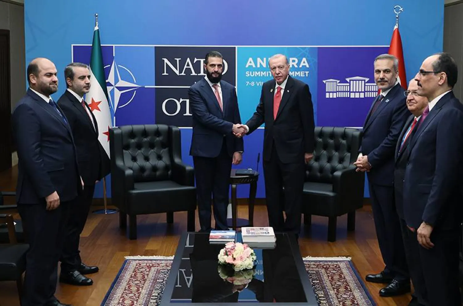 لقاء إردوغان والشرع في 7 يوليو الماضي على هامش قمة «ناتو» في أنقرة (الرئاسة التركية)