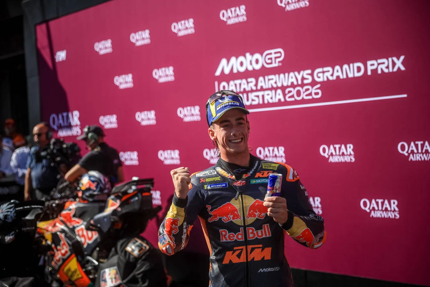 Spanish MotoGP rider Pedro Acosta of Red Bull KTM Factory Racing celebrates after winning the Grand Prix of Austria at the Red Bull Ring race track in Spielberg, Austria, 20 September 2026.  EPA/MARTIN DIVISEK