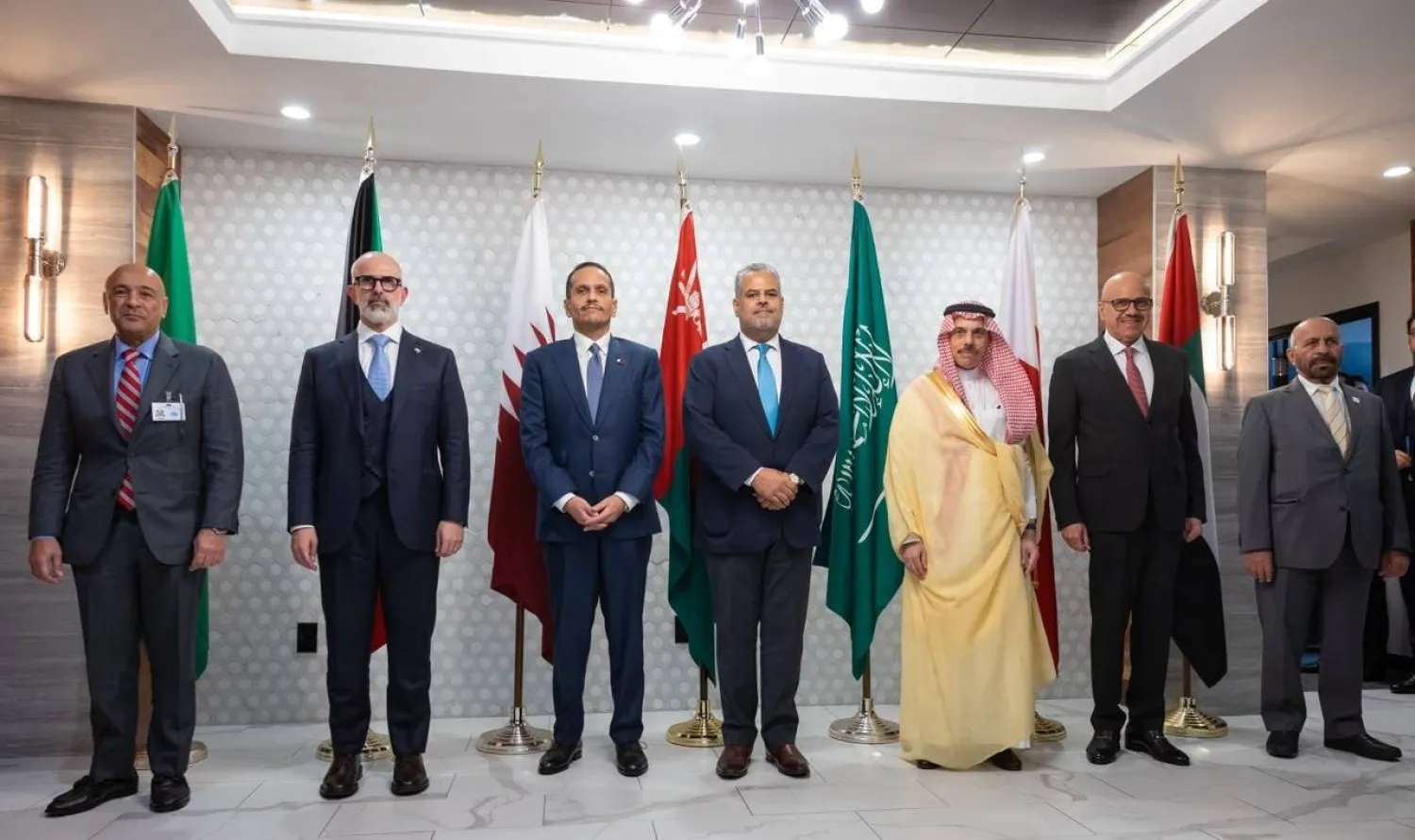 وزراء خارجية دول مجلس التعاون الخليجي خلال الاجتماع التنسيقي في نيويورك (واس)