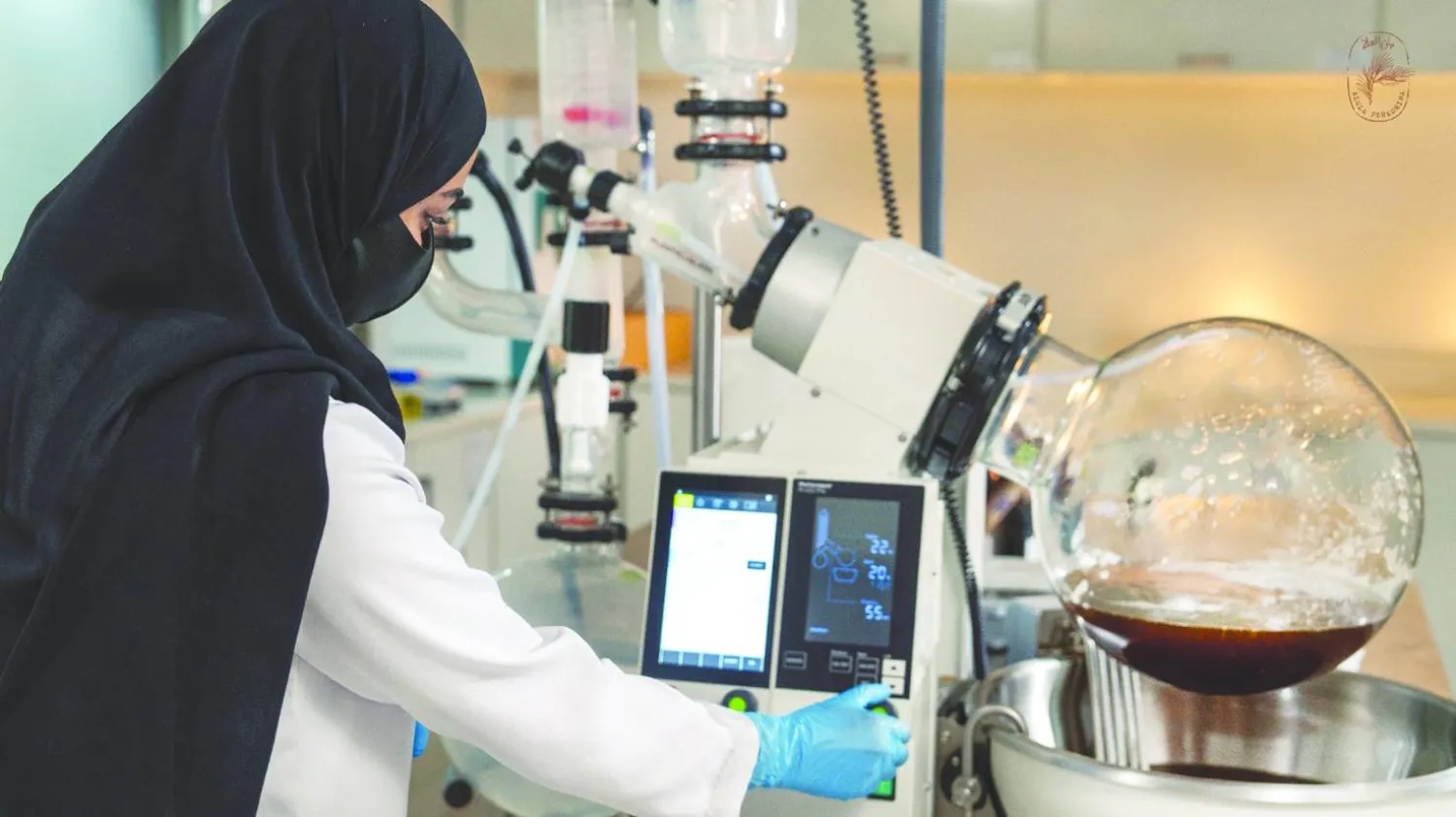 A Saudi woman works on products derived from the Peregrina tree in AlUla.