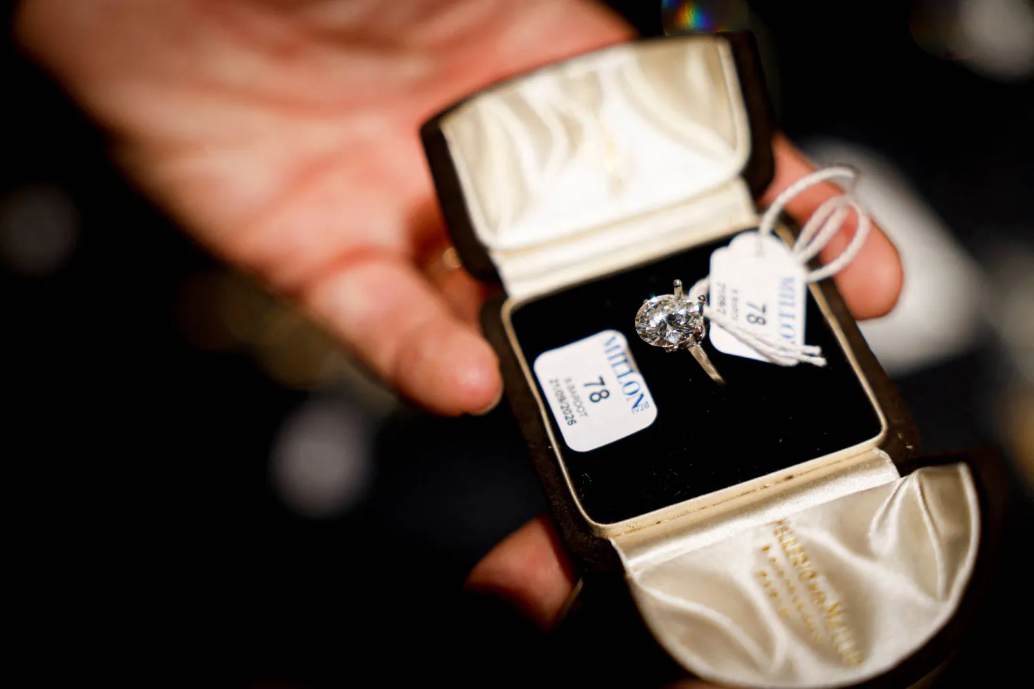 This photograph shows a family ring belonging to Brigitte Bardot a preview exhibition of personal belongings once owned by late French actress Brigitte Bardot at Hotel Drouot in Paris on September 15, 2026, ahead of an auction of her memorabilia and clothing. (AFP) 