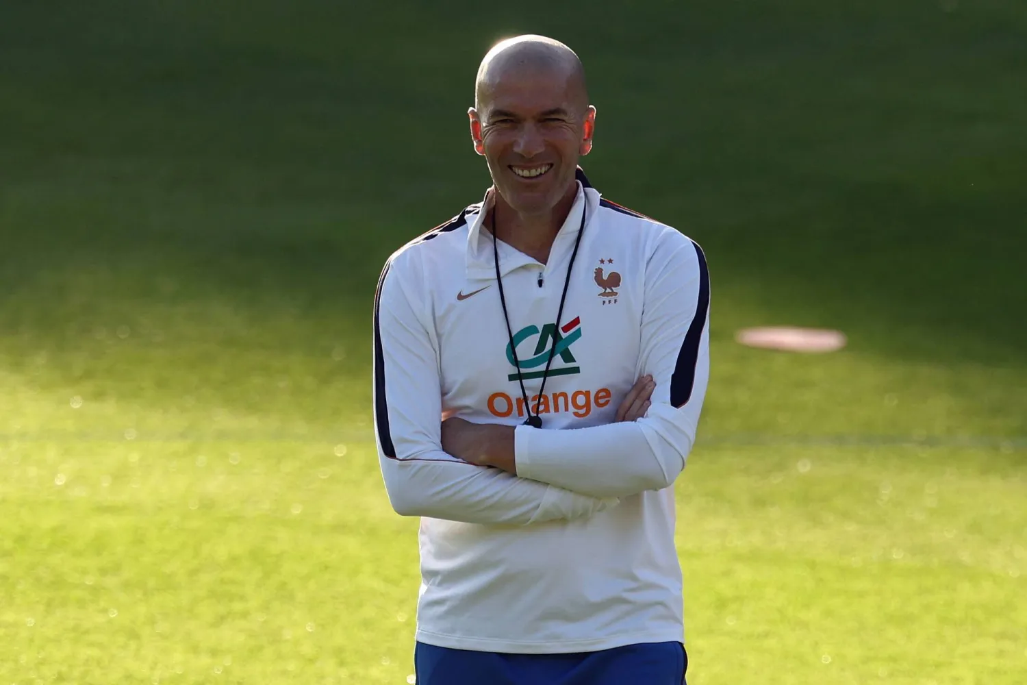 France's head coach Zinedine Zidane takes part in a training session four days ahead of France's UEFA Nations League football match against Türkiye in Clairefontaine-en-Yvelines outside Paris, on September 21, 2026. (AFP) 