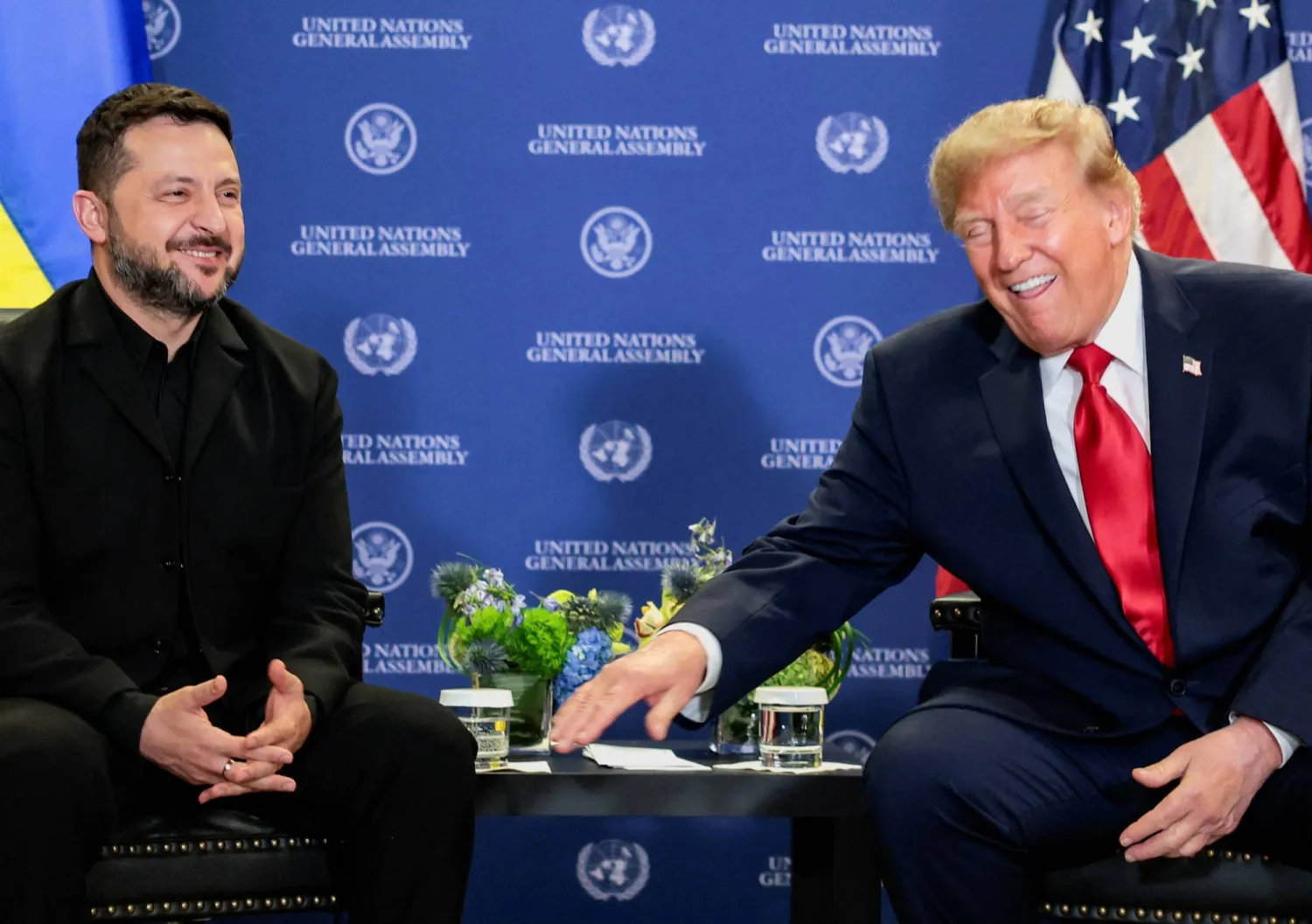 US President Donald Trump and Ukraine's President Volodymyr Zelenskiy react as they meet during the 81st United Nations General Assembly (UNGA) in New York City, US, September 22, 2026. (Reuters) 