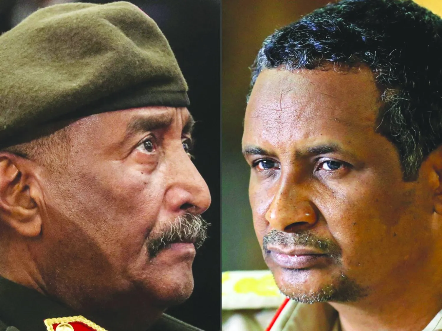 قائد الجيش عبد الفتاح البرهان (يسار) وقائد «قوات الدعم السريع» محمد حمدان دقلو الشهير بحميدتي (أرشيفية)