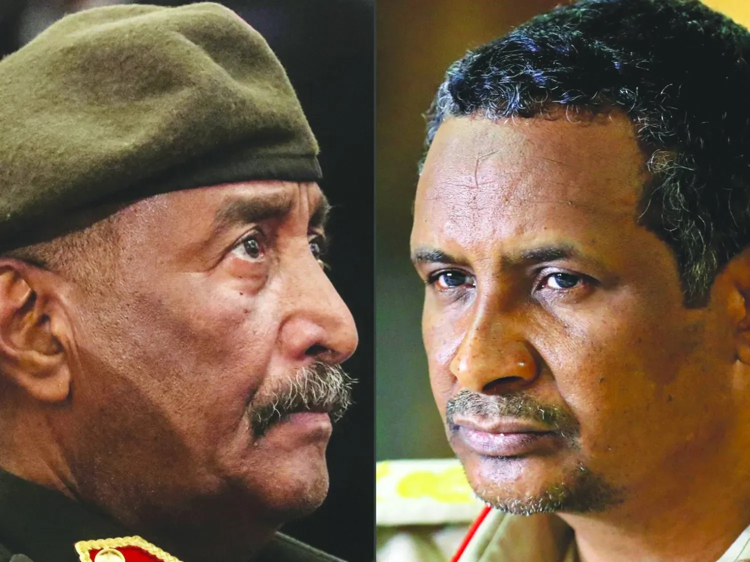 Ordu Komutanı Abdulfettah el-Burhan (solda) ve “Hızlı Destek Kuvvetleri” Komutanı Muhammed Hamdan Dagalo, bilinen adıyla Hamideti (Arşiv)