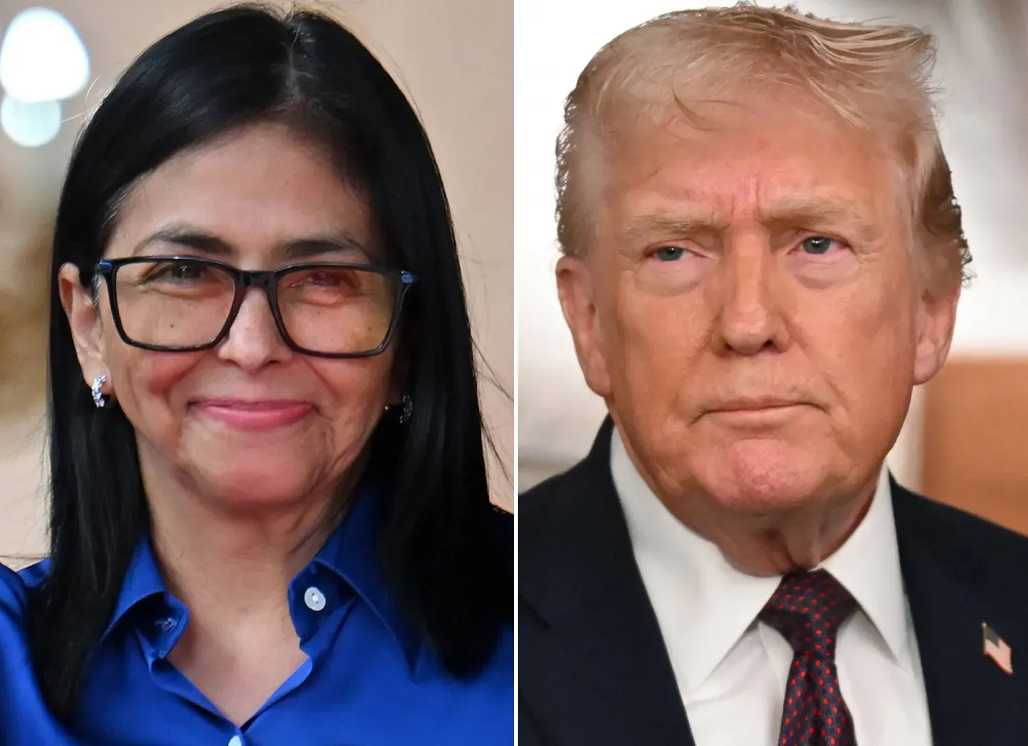 ABD Başkanı Donald Trump ile Venezuela'nın geçici devlet başkanı Delcy Rodríguez, (AFP)