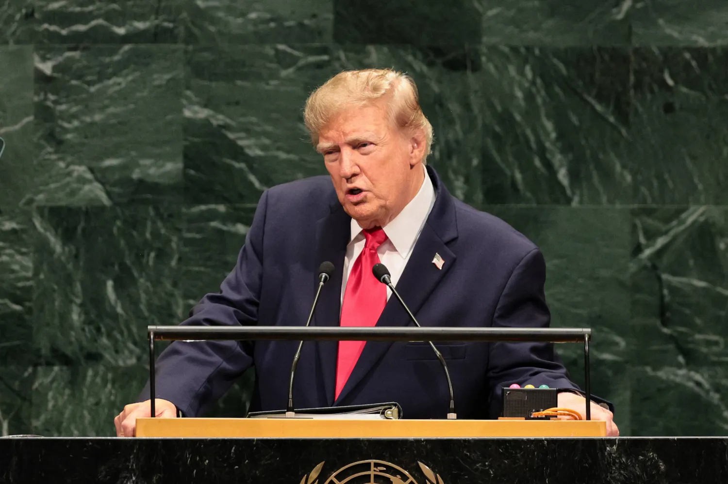 NEW YORK, NEW YORK - SEPTEMBER 22: US President Donald Trump speaks during the 81st session of the United Nations (UN) General Assembly at UN Headquarters on September 22, 2026 in New York City. Michael M. Santiago/Getty Images/AFP  