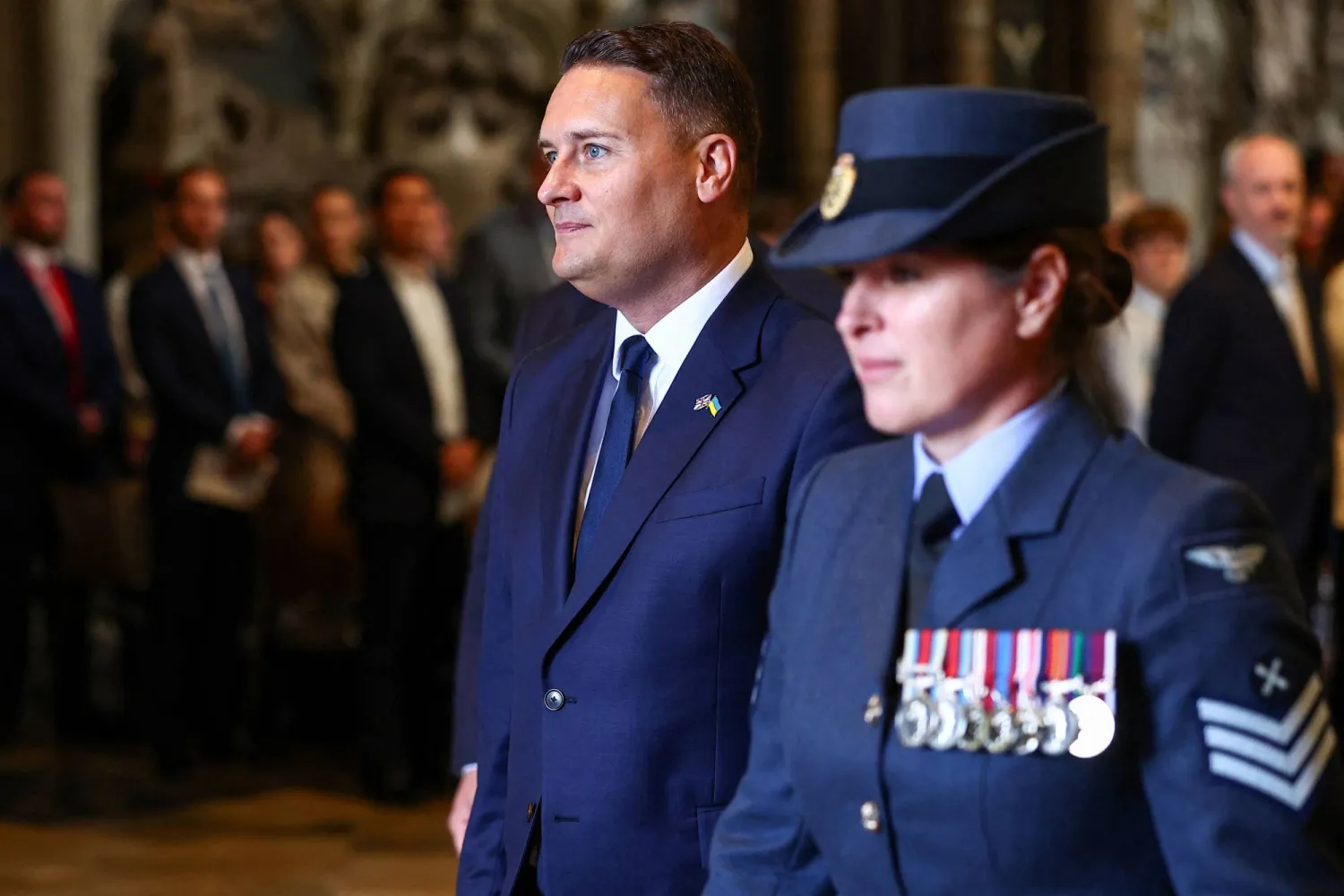 Britain's Defence Secretary Wes Streeting (L) attends a 'Service of Thanksgiving and Rededication' to mark the 86th anniversary of Battle of Britain, at Westminster Abbey in central London on September 20, 2026. (Photo by Peter Nicholls / POOL / AFP)