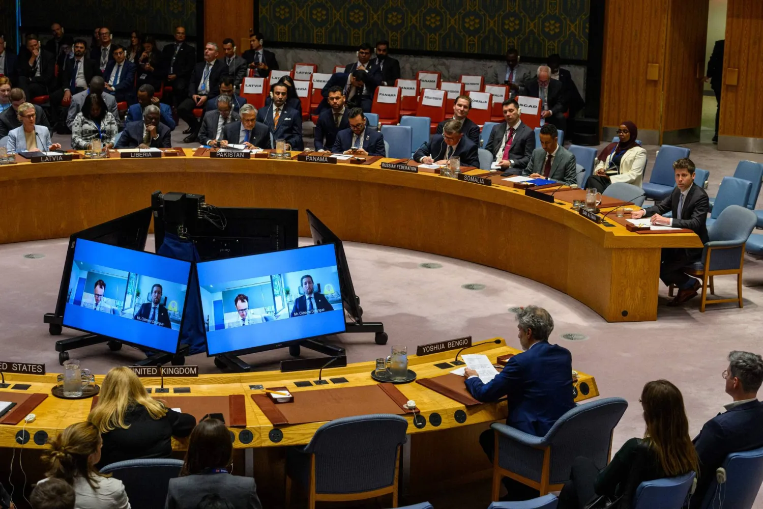 CEO of OpenAI Sam Altman speaks during a UN Security Council meeting on AI and international security under “Maintenance of International Peace and Security” during the 81st session of the UN General Assembly at the UN Headquarters on September 23, 2026 in New York City. (Getty Images/AFP)